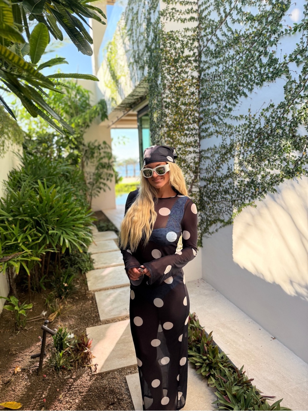 SHEIN Black-and-White Polka Dot Long Sleeve Maxi Dress